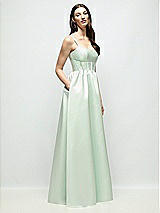 Side View Thumbnail - Mint Green Scoop Neck Inset Corset Satin Maxi Dress with Pockets