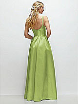 Rear View Thumbnail - Mojito Scoop Neck Inset Corset Satin Maxi Dress with Pockets