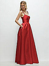 Side View Thumbnail - Poppy Red Scoop Neck Inset Corset Satin Maxi Dress with Pockets