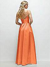 Rear View Thumbnail - Portofino Orange Scoop Neck Inset Corset Satin Maxi Dress with Pockets