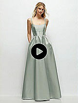 Video 1 Thumbnail - Hunter Green Scoop Neck Inset Corset Satin Maxi Dress with Pockets