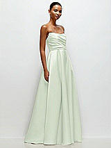 Front View Thumbnail - Mint Green Strapless Draped Cat-Eye Satin Maxi Dress with Full Skirt