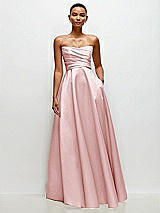 Side View Thumbnail - Ballet Pink Strapless Draped Cat-Eye Satin Maxi Dress with Full Skirt