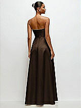Rear View Thumbnail - Espresso Strapless Draped Cat-Eye Satin Maxi Dress with Full Skirt