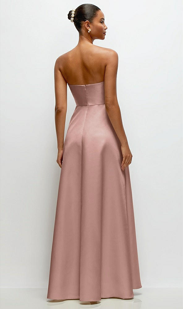 Back View - Neu Nude Strapless Draped Cat-Eye Satin Maxi Dress with Full Skirt