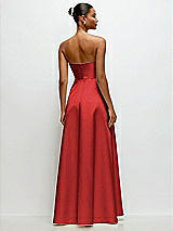 Rear View Thumbnail - Poppy Red Strapless Draped Cat-Eye Satin Maxi Dress with Full Skirt