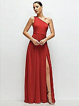 Front View Thumbnail - Poppy Red Chiffon One-Shoulder Maxi Dress with Circle Skirt