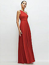 Side View Thumbnail - Poppy Red Chiffon One-Shoulder Maxi Dress with Circle Skirt