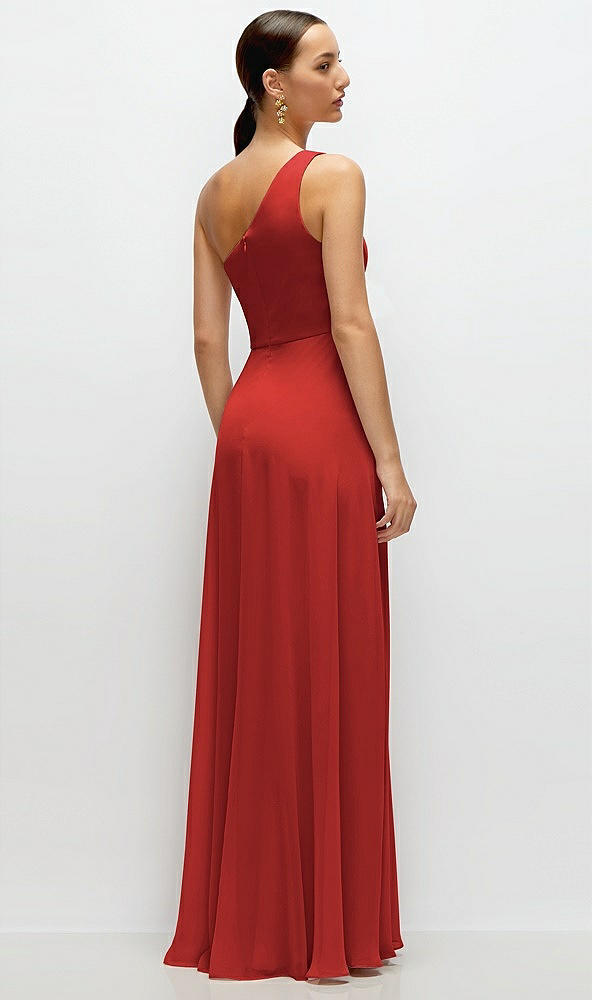Back View - Poppy Red Chiffon One-Shoulder Maxi Dress with Circle Skirt