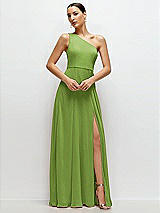 Front View Thumbnail - Peridot Green Chiffon One-Shoulder Maxi Dress with Circle Skirt