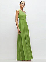 Side View Thumbnail - Peridot Green Chiffon One-Shoulder Maxi Dress with Circle Skirt