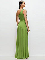 Rear View Thumbnail - Peridot Green Chiffon One-Shoulder Maxi Dress with Circle Skirt