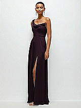Side View Thumbnail - Deep Plum Chiffon One-Shoulder Maxi Dress with Draped Cowl Neckline