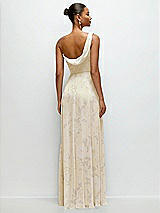 Rear View Thumbnail - Butter Yellow Floral Chiffon One-Shoulder Maxi Dress with Draped Cowl Neckline