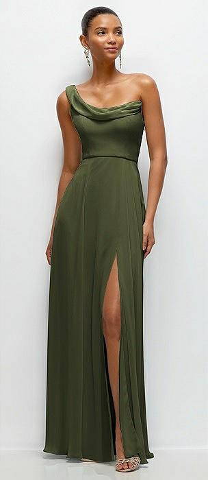 white christmas dresses Olive Green Satin Floor Length Dress With Pockets – Lisposa main image 1