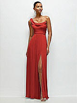 Front View Thumbnail - Poppy Red Chiffon One-Shoulder Maxi Dress with Draped Cowl Neckline