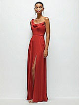 Side View Thumbnail - Poppy Red Chiffon One-Shoulder Maxi Dress with Draped Cowl Neckline