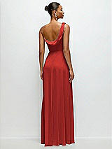 Rear View Thumbnail - Poppy Red Chiffon One-Shoulder Maxi Dress with Draped Cowl Neckline