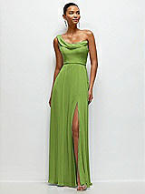 Front View Thumbnail - Peridot Green Chiffon One-Shoulder Maxi Dress with Draped Cowl Neckline