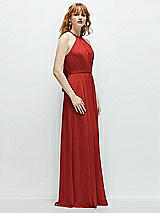 Side View Thumbnail - Poppy Red Shirred Halter Chiffon Maxi Dress with Back Sash-Tie Closure