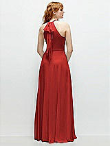 Rear View Thumbnail - Poppy Red Shirred Halter Chiffon Maxi Dress with Back Sash-Tie Closure