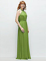 Side View Thumbnail - Peridot Green Shirred Halter Chiffon Maxi Dress with Back Sash-Tie Closure