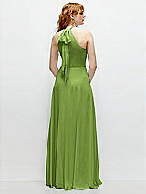 Rear View Thumbnail - Peridot Green Shirred Halter Chiffon Maxi Dress with Back Sash-Tie Closure