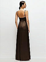 Rear View Thumbnail - Espresso Cowl Neck Satin Maxi Dress with Adjustable Spaghetti Straps