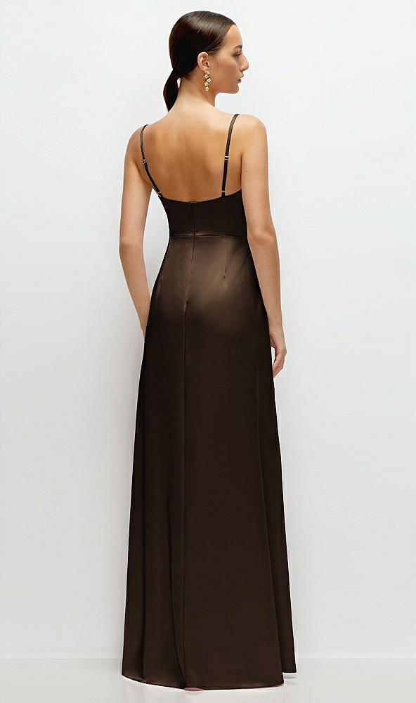 Back View - Espresso Cowl Neck Satin Maxi Dress with Adjustable Spaghetti Straps