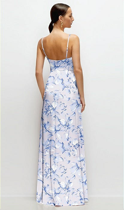 Floral Cowl Neck Satin Maxi Dress with Adjustable Spaghetti Straps
