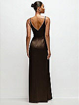 Rear View Thumbnail - Espresso Pleated Faux Wrap Satin Maxi Dress with Adjustable Spaghetti Straps