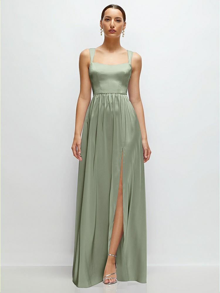 satin square neck tank bridesmaid dress Wrap-Style Maxi Satin Bridesmaid Dress with Waist Tie
