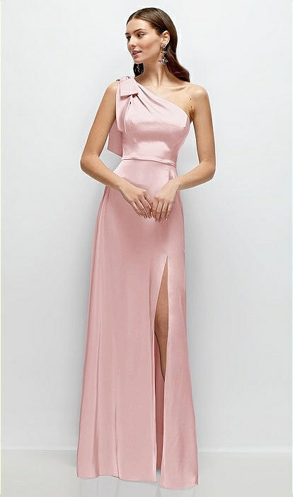 full skirt silk dress LaDivine BD104 Satin A-Line Prom Dress with Cowl Neckline and Thigh-High Slit