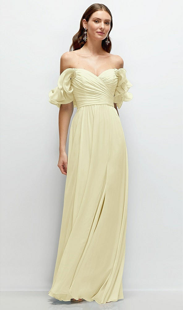 Front View - Butter Yellow Dramatic Ruffle Edge Strap Chiffon Maxi Dress