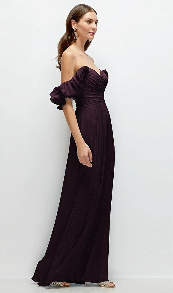 Back View - Deep Plum Dramatic Ruffle Edge Strap Chiffon Maxi Dress