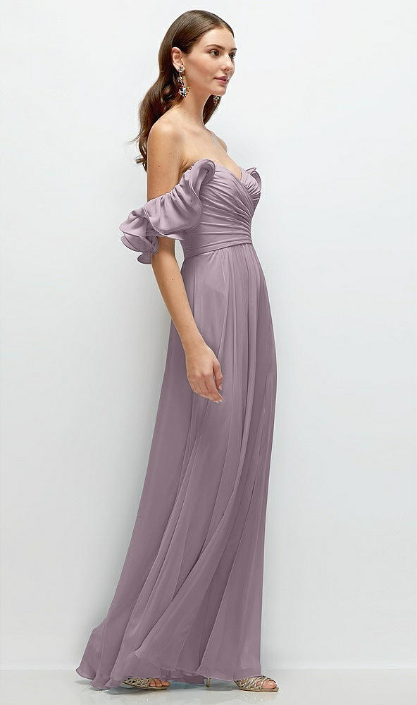 Back View - Lilac Dusk Dramatic Ruffle Edge Strap Chiffon Maxi Dress