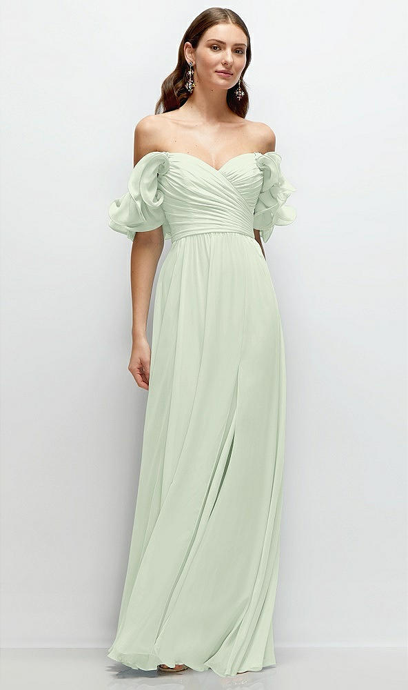 Front View - Mint Green Dramatic Ruffle Edge Strap Chiffon Maxi Dress
