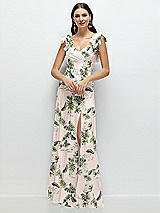 Alt View 1 Thumbnail - Palm Beach Print Dramatic Ruffle Edge Strap Chiffon Maxi Dress