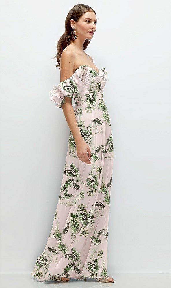 Back View - Palm Beach Print Dramatic Ruffle Edge Strap Chiffon Maxi Dress
