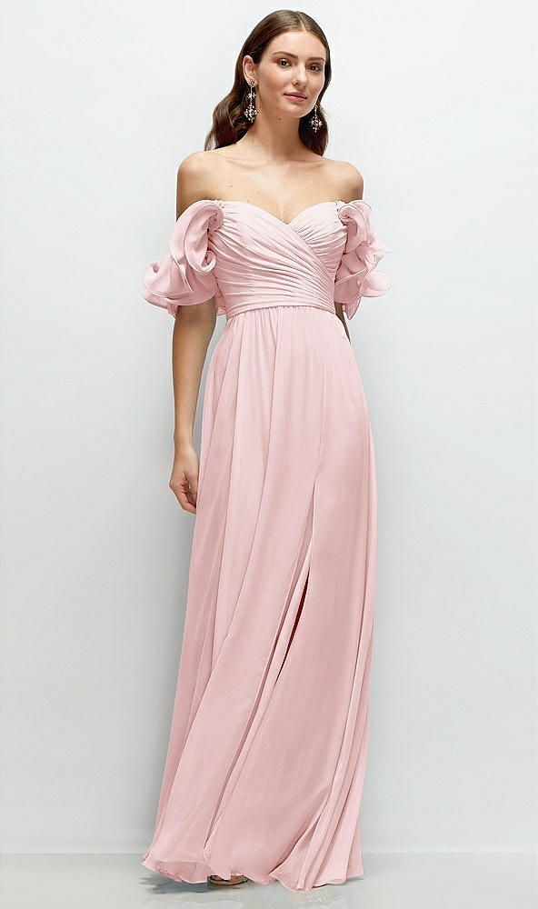 Front View - Ballet Pink Dramatic Ruffle Edge Strap Chiffon Maxi Dress