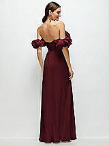 Side View Thumbnail - Cabernet Dramatic Ruffle Edge Strap Chiffon Maxi Dress