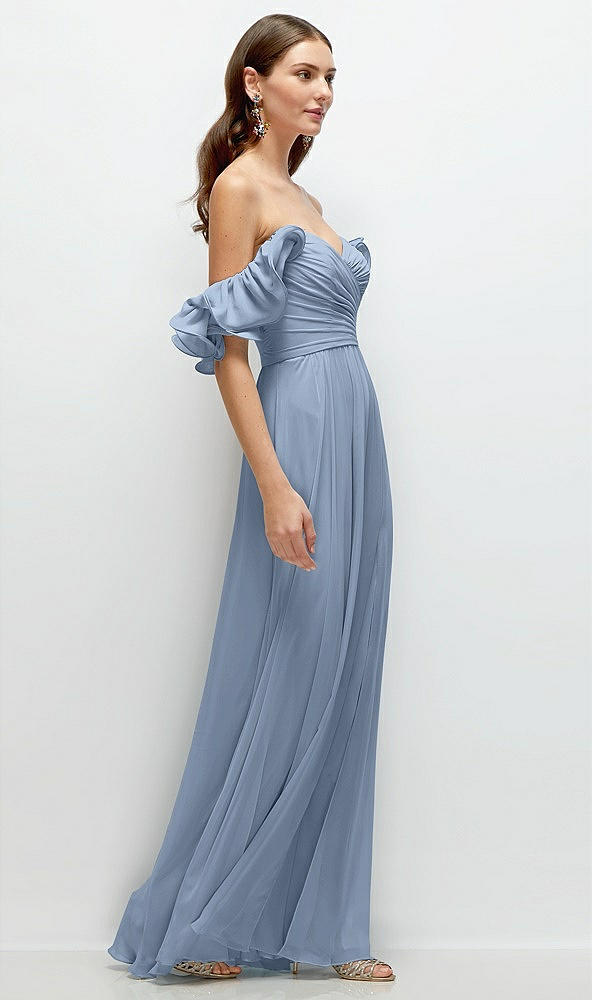 Back View - Cloudy Dramatic Ruffle Edge Strap Chiffon Maxi Dress