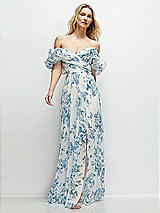 Front View Thumbnail - Cottage Rose Dusk Blue Dramatic Ruffle Edge Strap Chiffon Maxi Dress