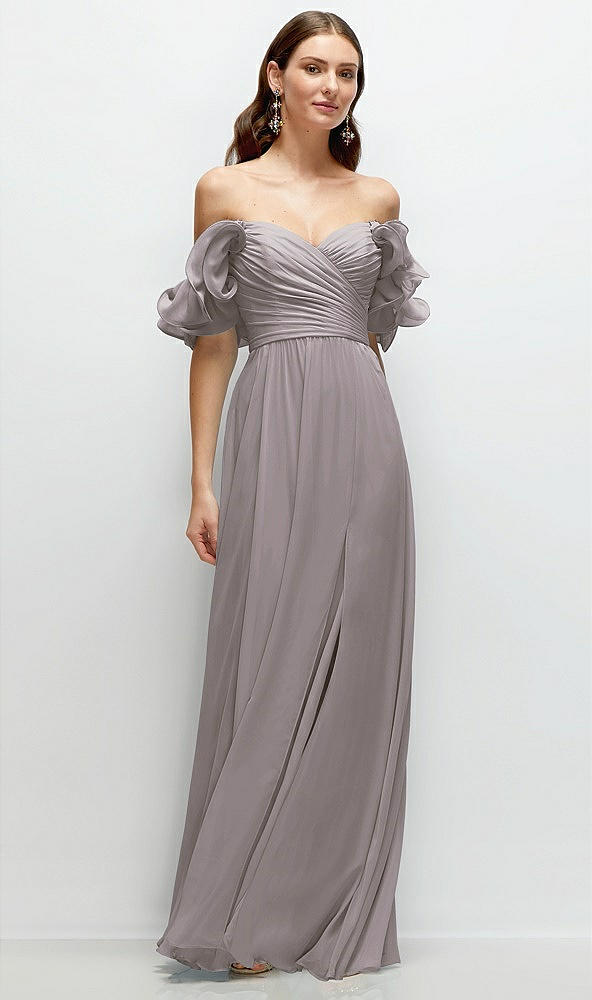 Front View - Cashmere Gray Dramatic Ruffle Edge Strap Chiffon Maxi Dress