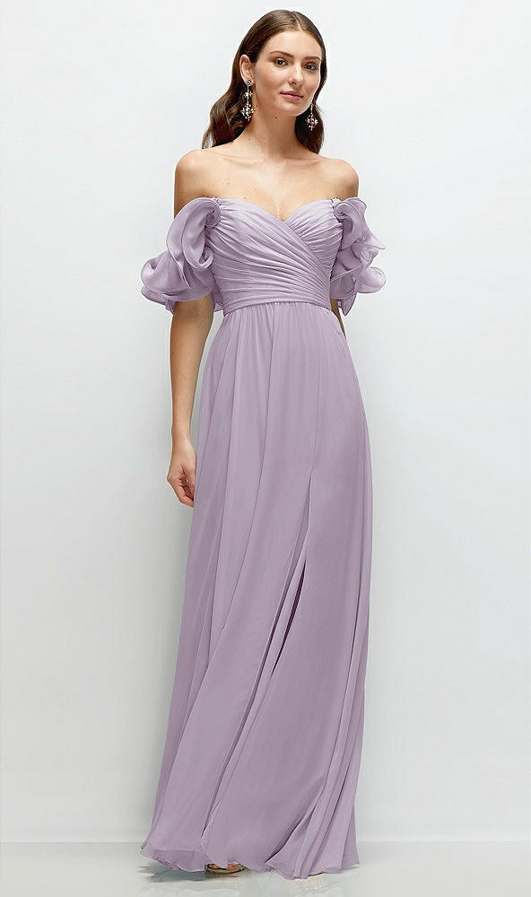 Front View - Lilac Haze Dramatic Ruffle Edge Strap Chiffon Maxi Dress