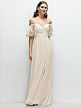 Front View Thumbnail - Oat Dramatic Ruffle Edge Strap Chiffon Maxi Dress