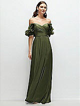 Front View Thumbnail - Olive Green Dramatic Ruffle Edge Strap Chiffon Maxi Dress