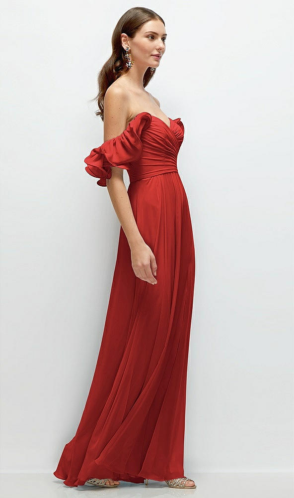 Back View - Poppy Red Dramatic Ruffle Edge Strap Chiffon Maxi Dress