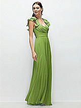 Alt View 3 Thumbnail - Peridot Green Dramatic Ruffle Edge Strap Chiffon Maxi Dress