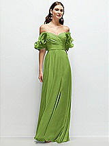 Front View Thumbnail - Peridot Green Dramatic Ruffle Edge Strap Chiffon Maxi Dress